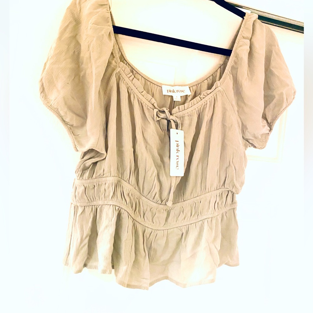 NWT Pink Rose Mint Jade Short top size L light dusty grey green 100 Rayon